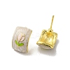 Flower Alloy Enamel Half Hoop Stud Earrings for Women EJEW-K282-01G-2