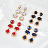 4 Pairs 4 Colors Oval & Teardrop & Rectangle Rhinestone Dangle Stud Earrings EJEW-AN0003-05-7
