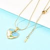304 Stainless Steel Enamel Flower Heart Pendant Necklaces NJEW-H088-01G-2