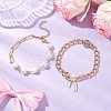 2Pcs 2 Styles Bowknot Aluminium Twisted Curb Chains Bracelet & Brass Paperclip & Shell Pearl Chains Bracelet Set for Women BJEW-JB11601-1