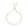 Shell Pearl Beaded Slider Bracelet with Brass Snake Chain X-BJEW-B066-01B-02-5