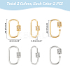 4Pcs 2 Colors Brass Micro Pave Clear Cubic Zirconia Screw Carabiner Lock Charms FIND-UN0004-44-2