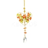 Wire Wrapped Natural Lemon Jade & Red Aventurine Chip Heart with Tree Pendant Decoration HJEW-FS00020-1