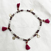 Bohemian Style Alloy Coin Charm Tassel Plastic Seed Beaded Stretch Anklets FS-WGB8A48-09-1