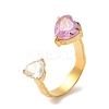 Heart 304 Stainless Steel Micro Pave Cubic Zirconia Open Cuff Rings RJEW-S415-01G-02-2