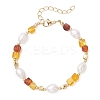 Natural Amber & Cultured Freshwater Pearl Beaded Bracelets for Women BJEW-JB13646-3