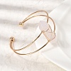 Brass Wire Wrapped Natural Rose Quartz Hexagon Point Cuff Bangles for Women BJEW-L719-01G-01-3
