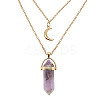 Natural Amethyst Cone Pendant Double Layer Necklace UX9990-21-1