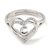 Heart with Letter Rack Plating Brass Micro Pave Clear Cubic Zirconia Adjustable Rings for Women RJEW-I105-01P-C-2