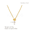 Minimalist Imitation Pearl Rice Pendant Stainless Steel PaPerclip Chain Necklaces for Everyday Women's Wear OX8079-2-3
