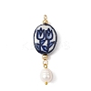Blue and White Tulip Pattern Oval Porcelain Pendants PALLOY-JF04709-1