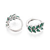 Brass Micro Pave Cubic Zirconia Leaf Hoop Earrings EJEW-T048-41C-P-2
