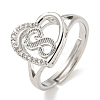 Heart with Letter Rack Plating Brass Micro Pave Cubic Zirconia Adjustable Rings for Women RJEW-I105-06P-S-1