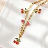 304 Stainless Steel Red Enamel Cherry and Round Plastic Pendant Necklaces for Women NJEW-M091-01G-5