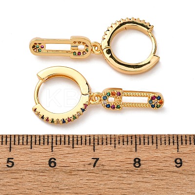 Safety Pin Brass Micro Pave Cubic Zirconia Hoop Earrings EJEW-F384-15G-02-1