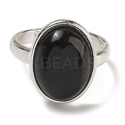Natural Obsidian Oval Adjustable Rings RJEW-K371-07S-24-1