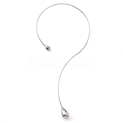 304 Stainless Steel Teardrop Pendant Open Cuff Necklaces for Women NJEW-R003-02P-02-1