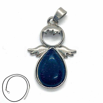 Angel Wings Synthetic Blue Goldstone Teardropt Pendant Necklaces CI6428-12-1