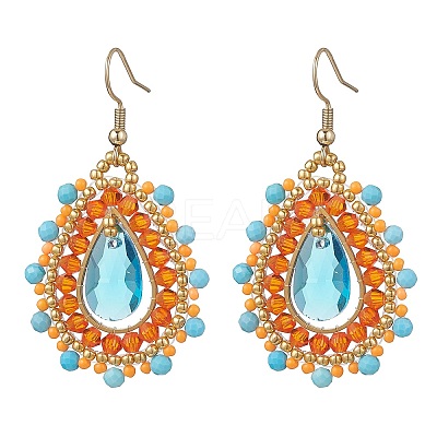 Teardrop Seed Beads & Glass Woven Dangle Earrings EJEW-MZ00682-02-1