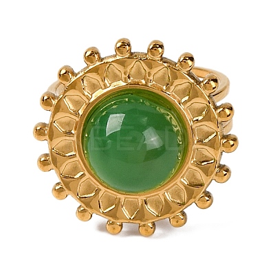 Round Natural Mixed Stone Finger Rings RJEW-Q822-16G-1
