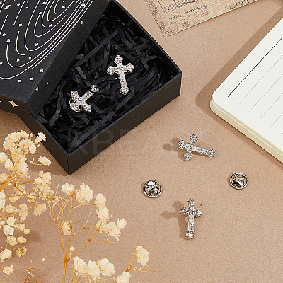 4Pcs Floral Cross Zinc Alloy Rhinestone Lapel Pin Backs for Backpack Clothes JEWB-FH0002-32P-1