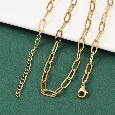 Ion Plating(IP) 304 Stainless Steel Paperclip Chain Necklace for Women NJEW-C011-03G-1