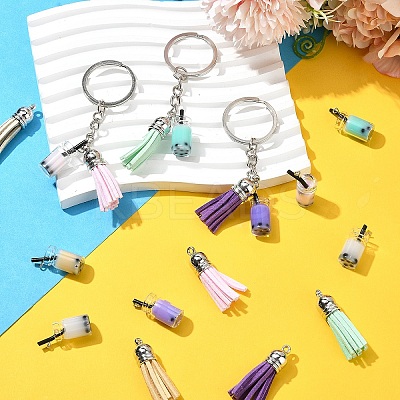 DIY Iron & Glass Bottle with Faux Suede Tassel Pendant Keychain Making Kits DIY-YW0009-99-1