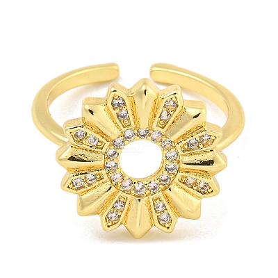 Flower Clear Cubic Zirconia Open Cuff Ring RJEW-L121-031G-1