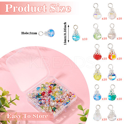 130Pcs 13 Colors Glass Pendants PALLOY-TAC0194-1