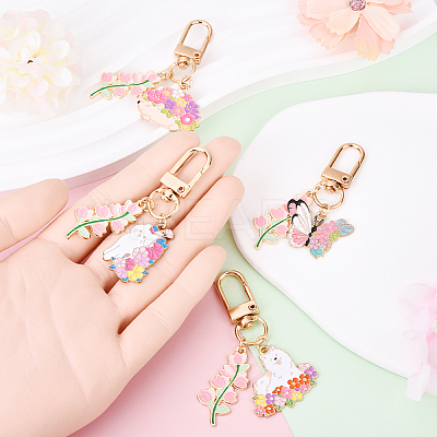 Flower Alloy Enamel Pendant Decoration HJEW-YW00050-01-1