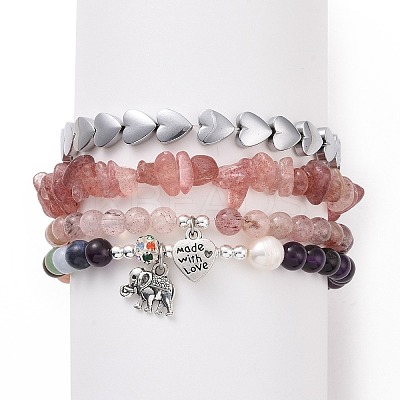 4Pcs Natural & Synthetic Gemstone Stretch Bracelet Sets BJEW-JB08946-1