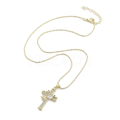 Brass Micro Pave Clear Cubic Zirconia Pendant Necklaces LS-NJEW-B101-07G-02-1