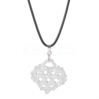 Electroplated Glass Beaded Heart Pendant Black Waxed Cotton Cord Necklaces for Women NJEW-MZ00120-01-1