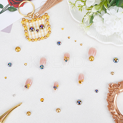 2 Bags ABS Plastic Imitation Pearl with Resin Rhinestone Cabochon MRMJ-SC0001-20C-1