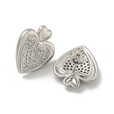 Heart Brass Pave Clear Cubic Zirconia Stud Earrings for Women EJEW-N054-39P-1