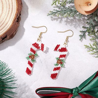 5 Pairs 304 Stainless Steel Glass Seed Beads Christmas Theme Dangle Earrings EJEW-MZ00527-1