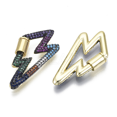 Brass Micro Pave Cubic Zirconia Screw Carabiner Lock Charms ZIRC-N039-014B-NF-1