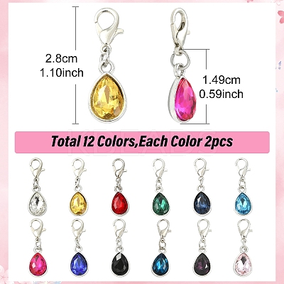 24Pcs 12 Colors Birthstone Alloy Glass Pendant Decorations HJEW-YW00157-1