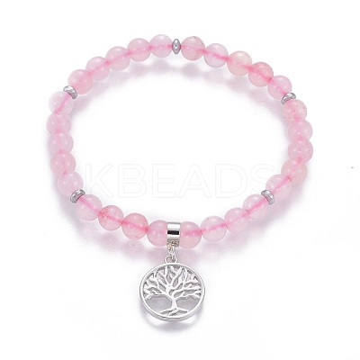 Natural Rose Quartz Charm Bracelets BJEW-I275-B01-1