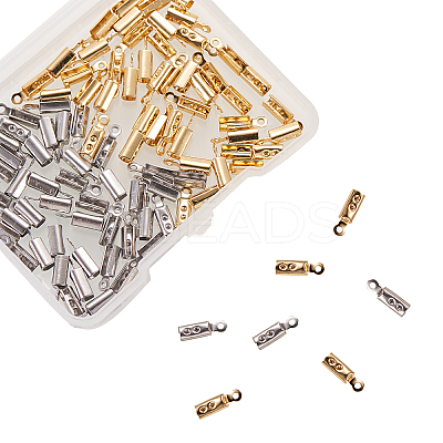 100Pcs 2 Colors 304 Stainless Steel Folding Crimp Ends STAS-CJ0001-161-1