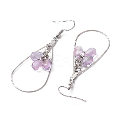 Teardrop 304 Stainless Steel Transparent Glass Dangle Earrings EJEW-JE06404-02-1