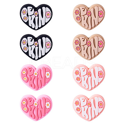 8Pcs 4 Colors Heart and Flower Silicone Focal Beads SIL-TA0002-02-1
