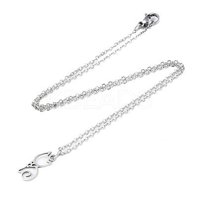 Non-Tarnish 201 Stainless Steel Kitten Pendants Necklaces NJEW-S105-JN590-40-1-1