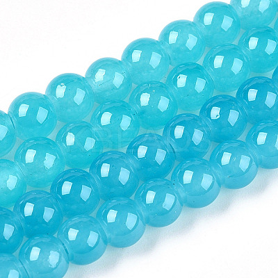 Baking Paint Imitation Jade Glass Round Bead Strands X-DGLA-Q021-6mm-07-1