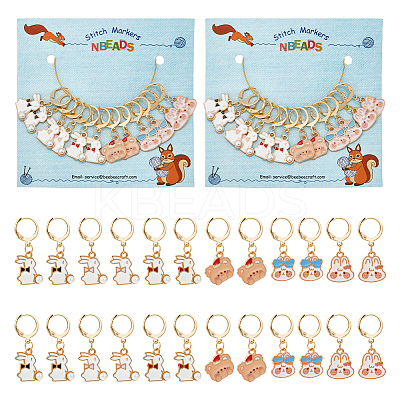 Alloy Enamel Rabbit & Bear Pendant Locking Stitch Markers HJEW-AB00079-1