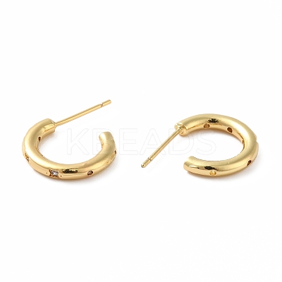Cubic Zirconia C-shape with Star Stud Earrings EJEW-E263-12G-1