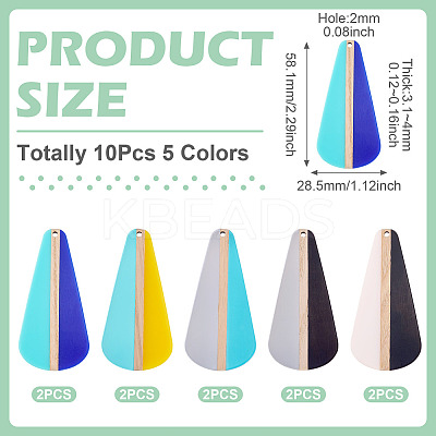 10Pcs 5 Colors Transparent & Opaque Resin & Wood Pendants RESI-TA0004-66-1