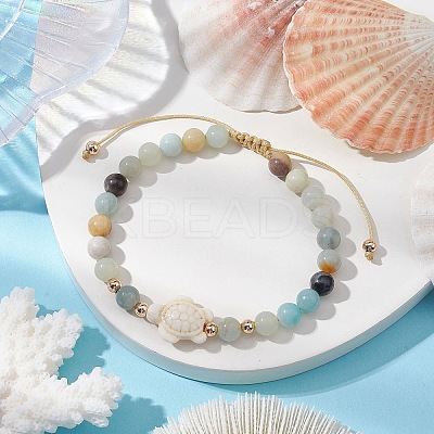 Natural Flower Amazonite Round Beaded Braided Bead Bracelets BJEW-JB10692-02-1
