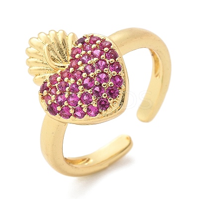 Sacred Heart Brass Micro Pave Cubic Zirconia Cuff Rings for Women RJEW-B117-01G-03-1