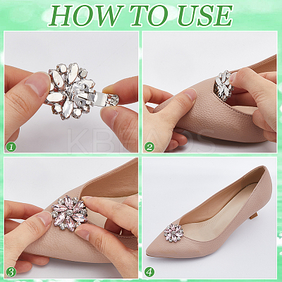 4Pcs Brass Rhinestone Detachable Shoe Buckle Clips AJEW-GF0008-76-1